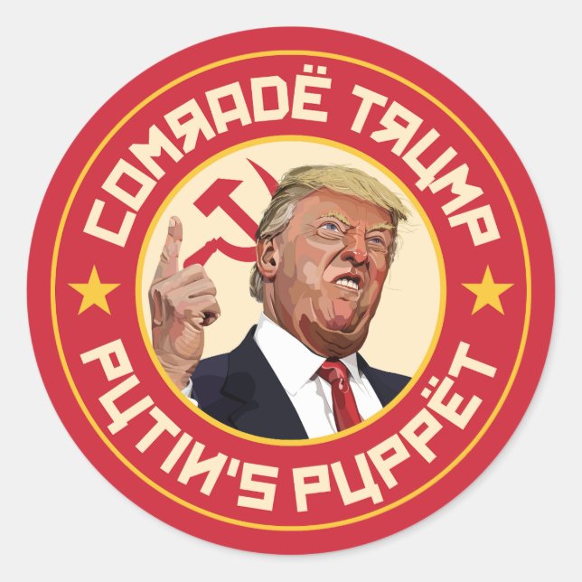 Sticker Rond Camarade Trump : La marionnette de Poutine - Illus (Devant)