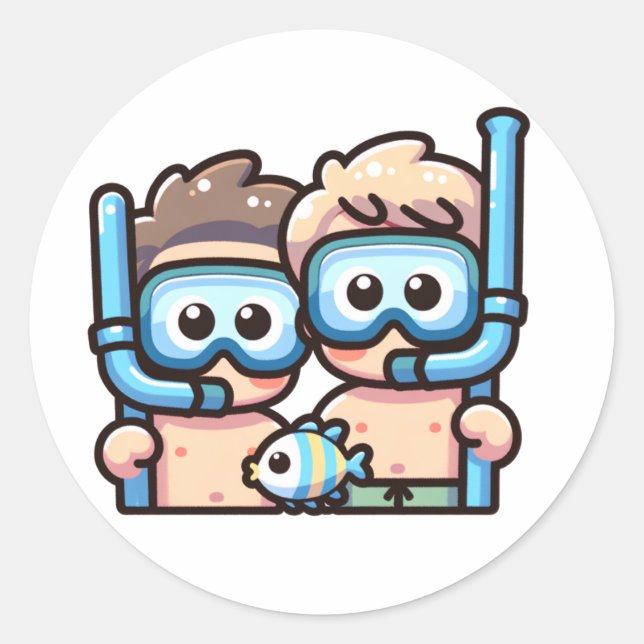 Sticker Rond Camarades de snorkeling (Devant)