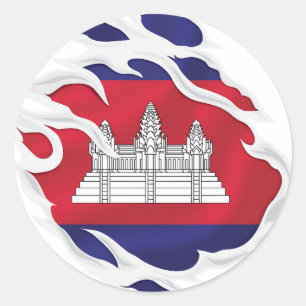 Sticker Rond Cambodge déchiré le drapeau