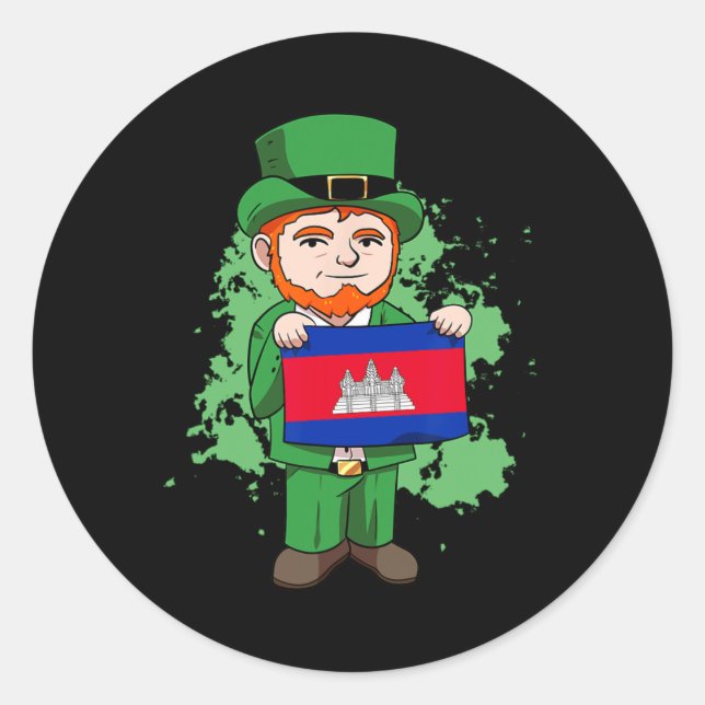 Sticker Rond Cambodge Fier Drapeau cambodgien Saint-Patricks Da (Devant)