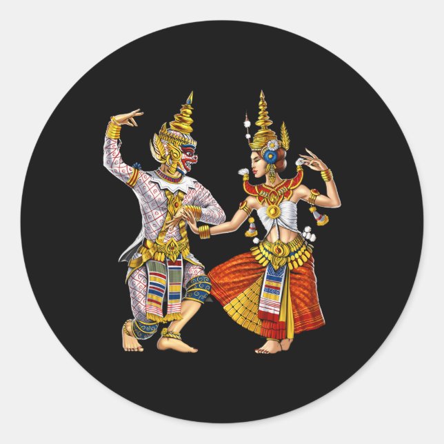 Sticker Rond Cambodge Khmer traditionnelle danse Apsara Cambodg (Devant)