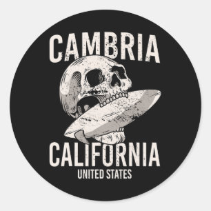 Sticker Rond Cambria Californie Ca Surf Crâne Vintage Hommes Fe