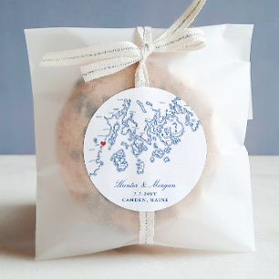 Sticker Rond Camden Maine Carte Elégante Marine Blue Wedding Fa