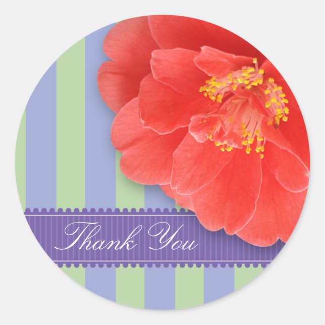 Sticker Rond Camelia & Stripes avec ruban : rose (Devant)