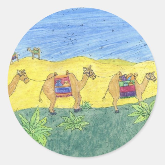 Sticker Rond Camels colorés (Devant)