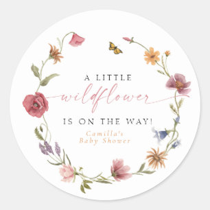 Sticker Rond CAMILLA Papillon Fleur sauvage Baby shower fille