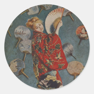 Sticker Rond Camille Monet en costume japonais par Claude Monet