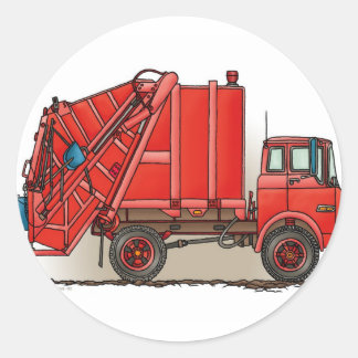 Sticker Rond Camion à ordures rouges
