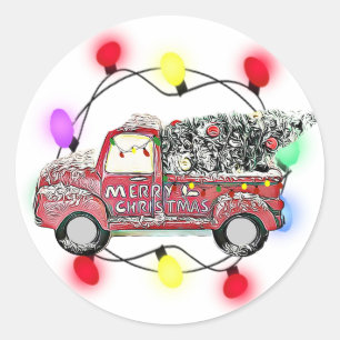 Sticker Rond Camion avec feux d'arbres de Noël et arbre