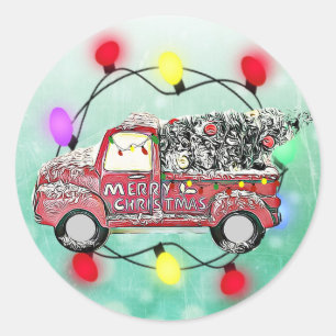 Sticker Rond Camion avec feux d'arbres de Noël et arbre