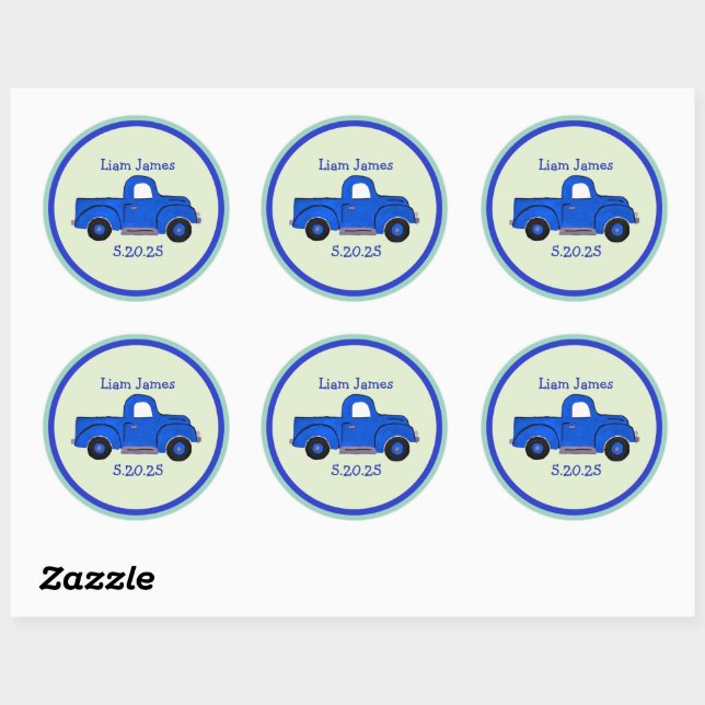 Sticker Rond Camion bleu peint à la main, Personnaliser (Feuille)