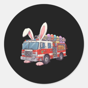 Sticker Rond Camion Bunny Pâques Jour de Pâques Pompiers Garçon