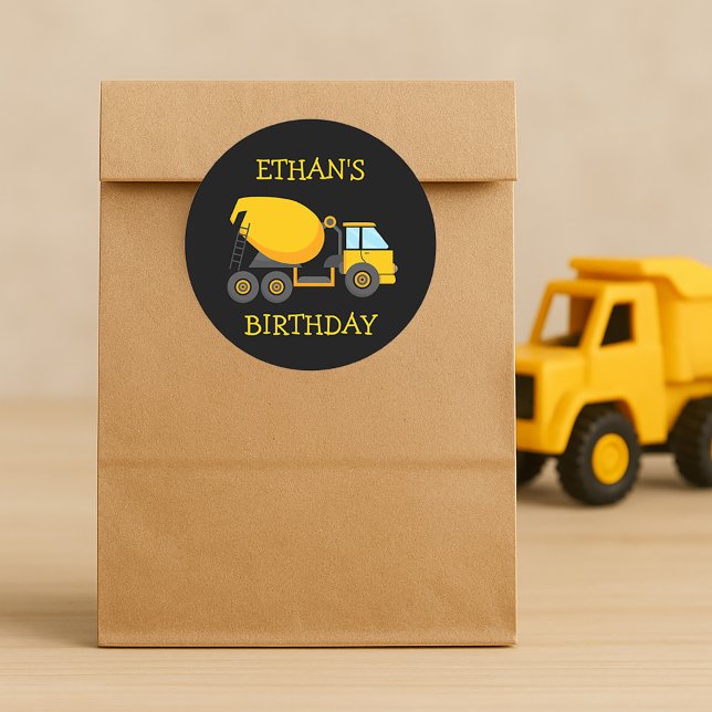 Sticker Rond Camion ciment jaune pour enfant fête d'anniversair (Créateur téléchargé)
