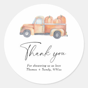 Sticker Rond Camion citrouille - Baby shower Merci
