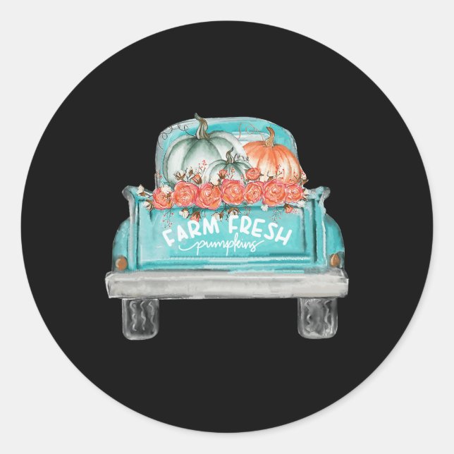 Sticker Rond Camion Citrouille Fraîche De Ferme Joyeux Automne  (Devant)