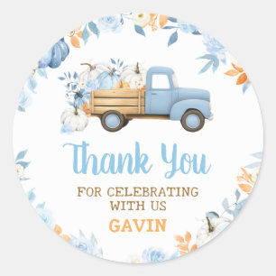 Sticker Rond Camion de citrouille bleue anniversaire d'automne 