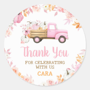 Sticker Rond Camion de citrouilles roses pour anniversaire d'au