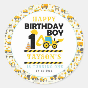 Sticker Rond Camion de Construction 1er Anniversaire Fête Enf
