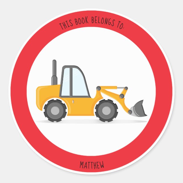 Sticker Rond Camion de construction Ce livre appartient à (Devant)