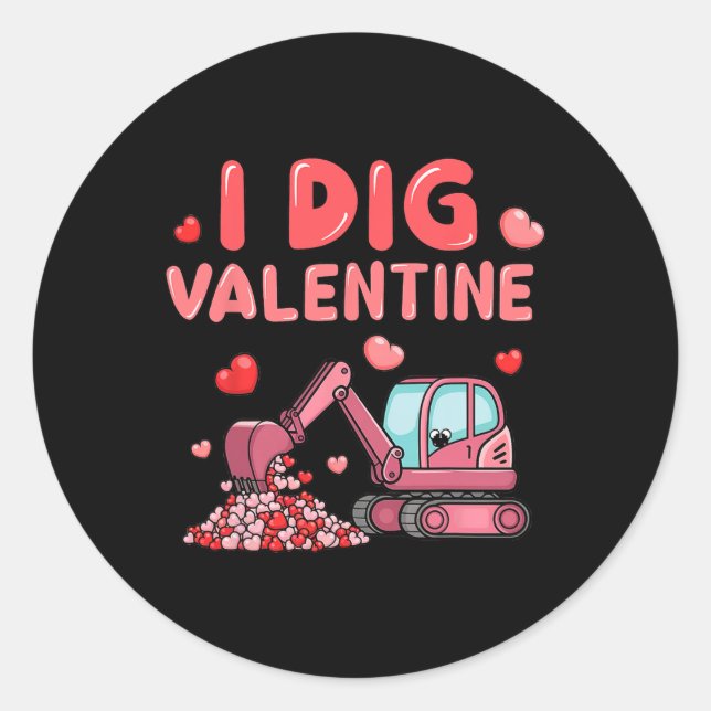 Sticker Rond Camion de construction Je creuse la Saint-Valentin (Devant)