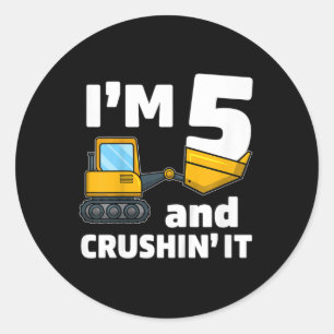 Sticker Rond Camion de construction pour enfants 5e anniversair