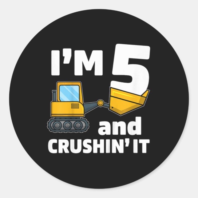 Sticker Rond Camion de construction pour enfants 5e anniversair (Devant)