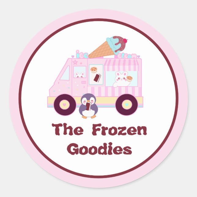 Sticker Rond Camion De Crème De Glace De Lapin Bleu Et Rose (Devant)