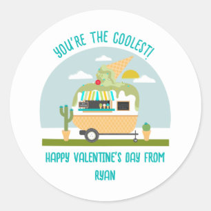 Sticker Rond Camion de crème glacée Classe verte Valentine