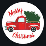 Sticker Rond Camion de Noël Rouge Fête de Noël Rustique<br><div class="desc">autocollants personnalisés</div>