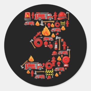 Sticker Rond Camion de pompiers 3e anniversaire garçon pompier