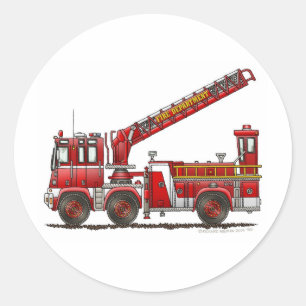 Sticker Rond Camion de pompiers de crochet et d'échelle