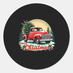 Sticker Rond Camion de ramassage rouge Joyeux Arbre de Noël Vac