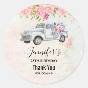 Sticker Rond Camion de ramassage vintage Aquarelle rustique Ann