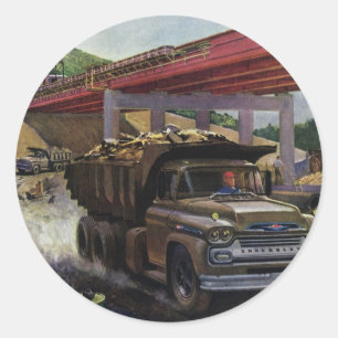 Sticker Rond Camion de vidange vintage d'entreprise sur un chan