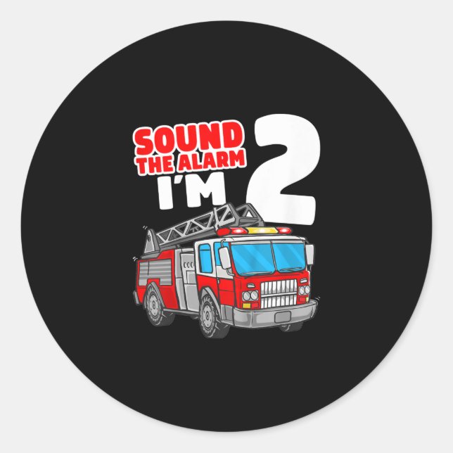 Sticker Rond Camion d'incendie 2 ans pompier 2e anniversaire (Devant)