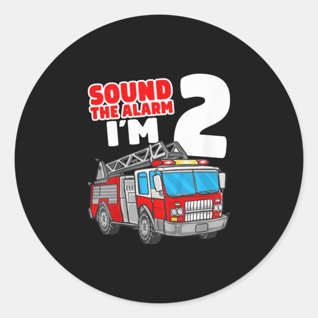 Sticker Rond Camion d'incendie 2 ans pompier 2e anniversaire (Devant)
