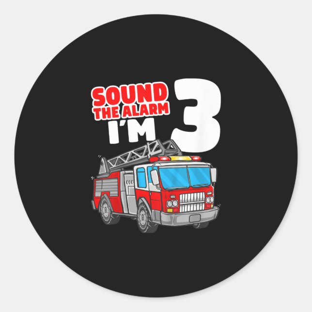 Sticker Rond Camion d'incendie 3 ans pompier 3e anniversaire (Devant)