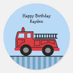 Sticker Rond Camion d'incendie Cute Personnalisé Anniversaire G