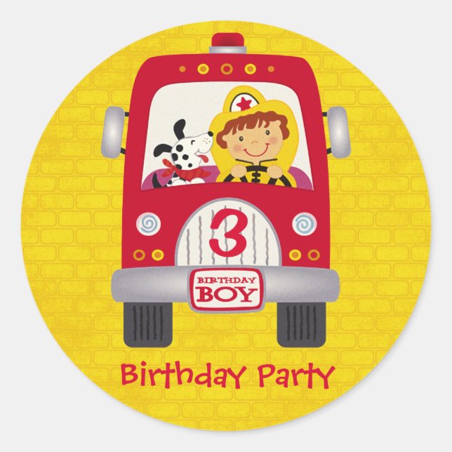 Sticker Rond Camion d'incendie Enfant d'anniversaire (Devant)