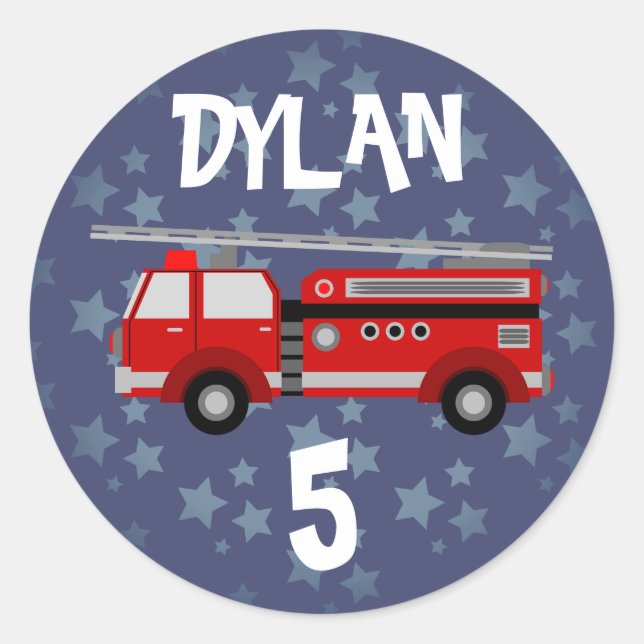 Sticker Rond Camion d'incendie Espace bleu Anniversaire (Devant)