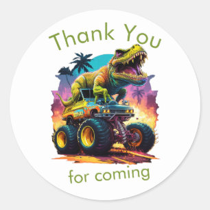 Sticker Rond Camion Dino T-Rex Monster, Merci