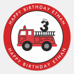 Sticker Rond Camion feu rouge Anniversaire Personnalisé