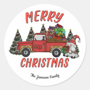 Sticker Rond Camion Gnome Arbre de Noël