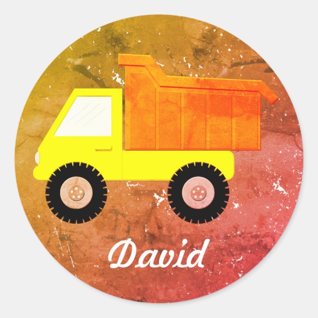 Sticker Rond Camion Jaune Arrière - plan en détresse (Devant)