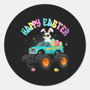 Sticker Rond Camion Monster Bunny Mignonne Joyeux Pâques Pour E