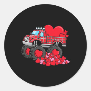 Sticker Rond Camion Monster de Saint Valentin avec Coeurs Plaid