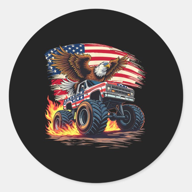 Sticker Rond Camion Monster Eagle Bald - Drapeau Américain 4th  (Devant)