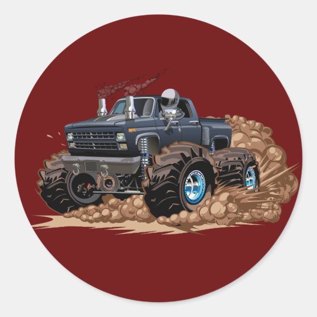Sticker Rond Camion monstre de dessin animé (Devant)
