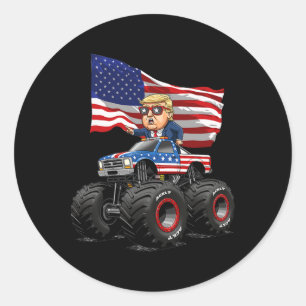 Sticker Rond Camion Monstre Donad Trump 4 Juillet Drapeau Usa A
