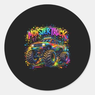 Sticker Rond Camion monstre rétro graffiti coloré tout-petits